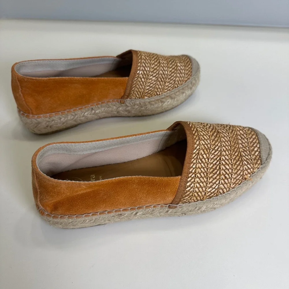 Viguera Spain Womens 38 Burnt Orange Suede Woven Straw Espadrille Flats Slip On